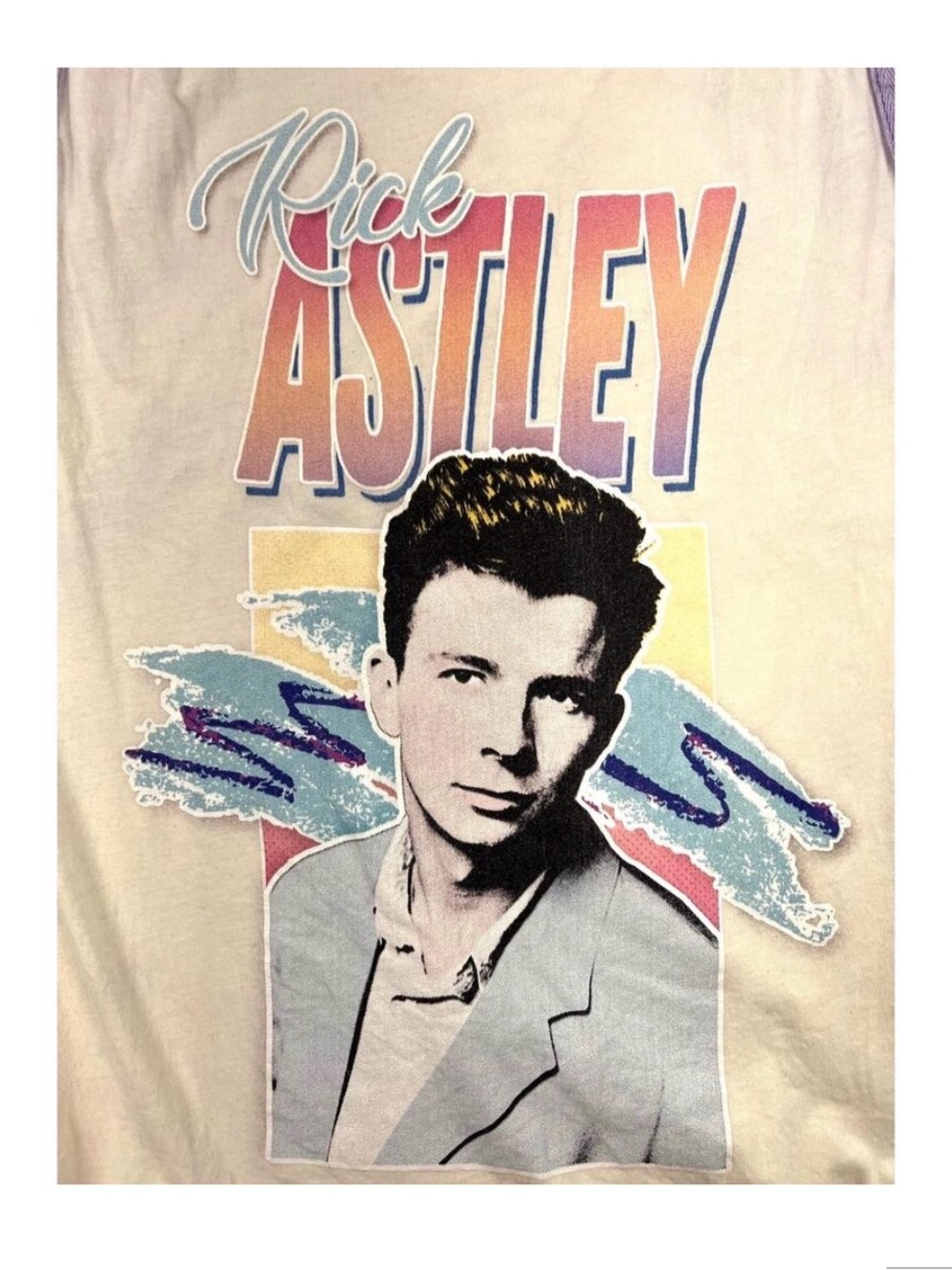 Rick Astley Graphic Tank Top - Cream with Lavender Trim - Picture 3 of 7